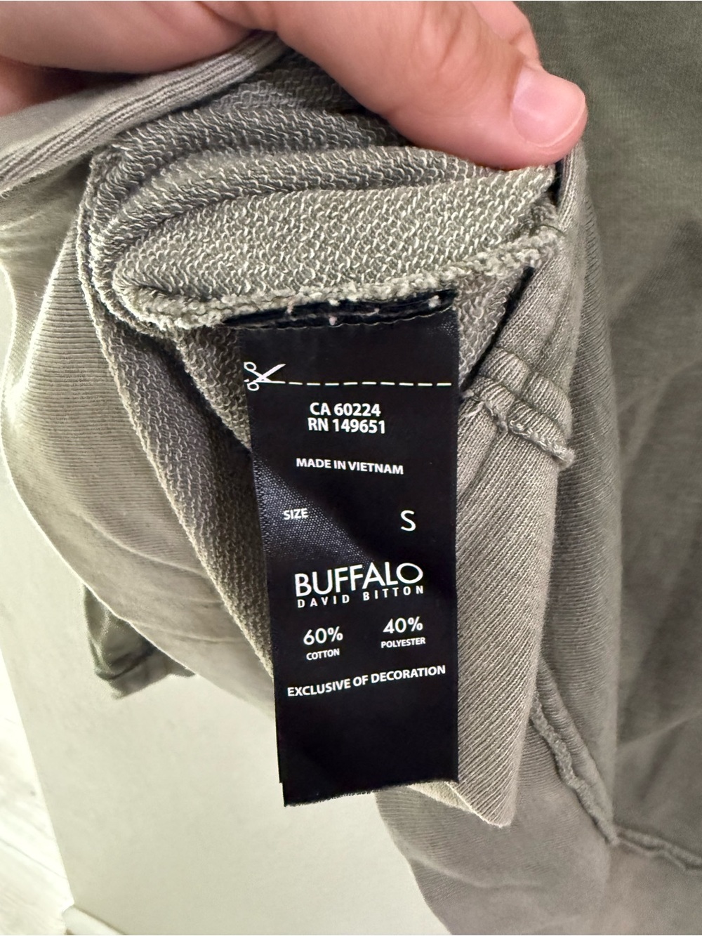 Buffalo David Bitton Olive Pullover Sweatshirt Relaxed Fit Size S - Picture 5 of 5